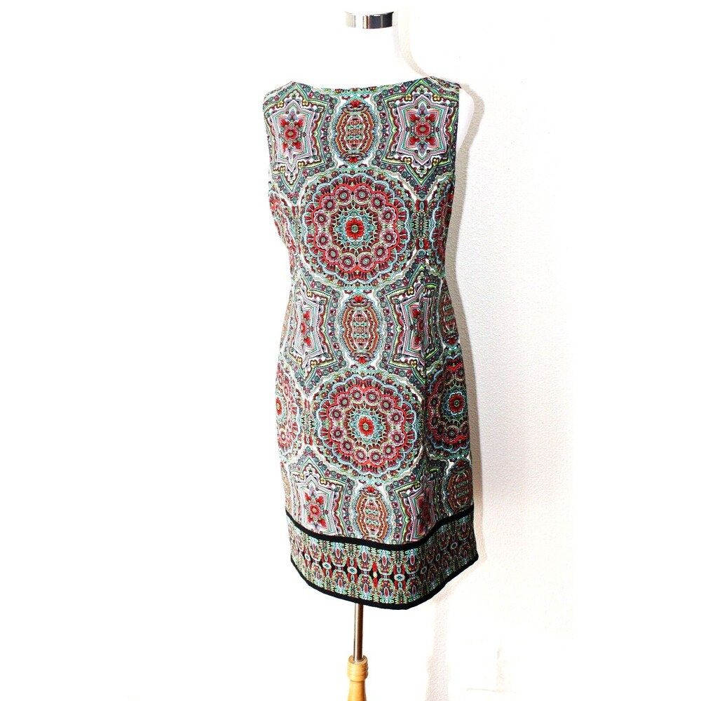 MAGGY LONDON Y2K Mini Dress Sz 16P Vibrant Tribal Print Summer Casual  #03